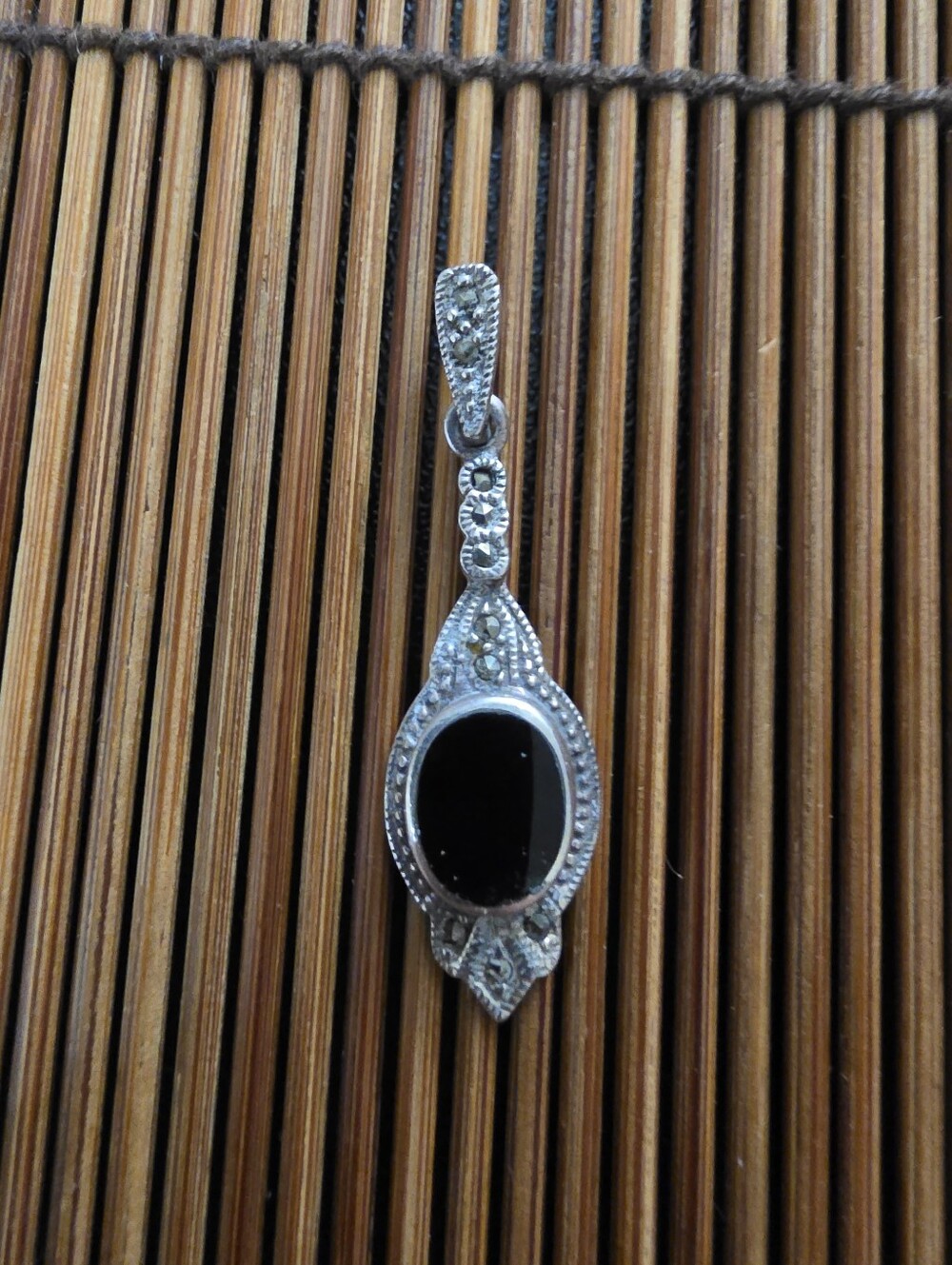 925 Silver Onyx, Marcasite Pendant (Vintage)